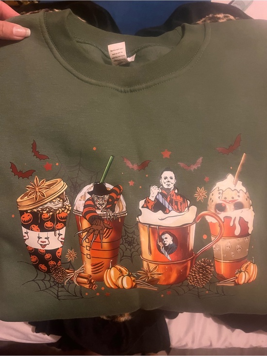 Jackets & Blazers - Halloween Horror Graphic Sweatshirt - Olive Green